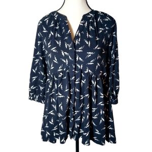 Anthropologie Maeve boho hidden button front cinch waist flare shirt blouse top